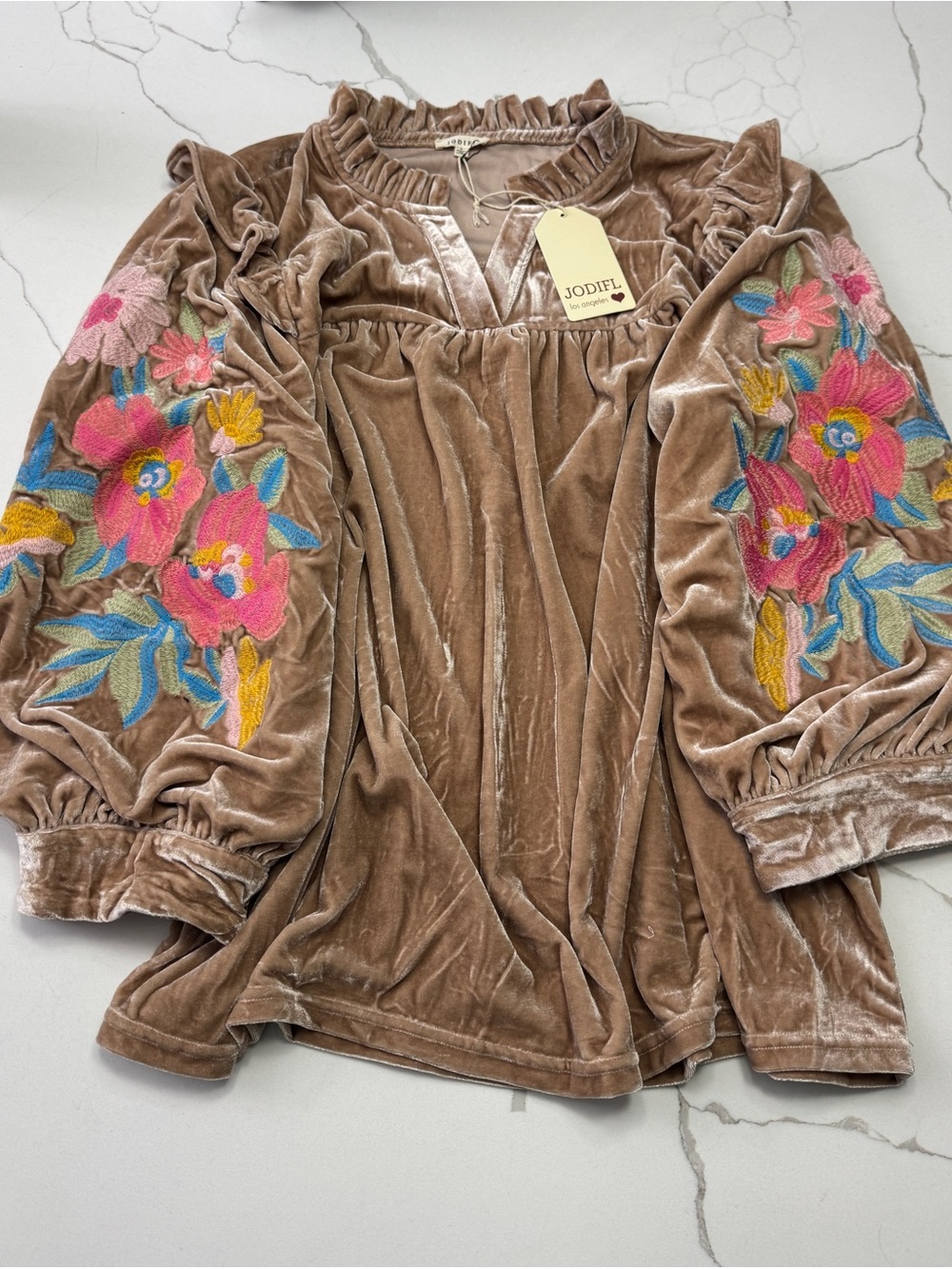 JODIFL Floral Embroidery Velvet Top SOLD OUT Size Large NWT